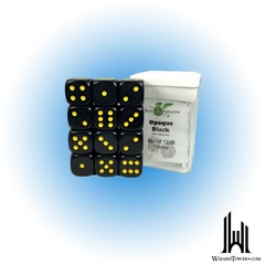 SET OF 12D6 DICE: OPAQUE BLACK/YELLOW